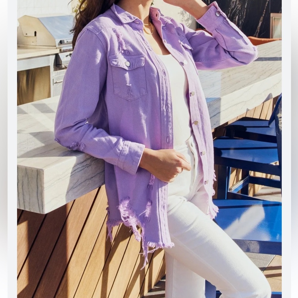 Lavender-hue oversized denim shirt Jacket